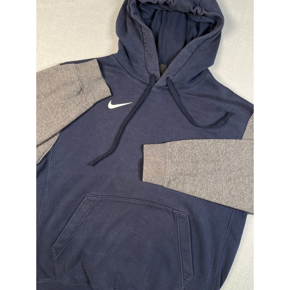 Nike Hoodie Small‎ Navy Gray Colorblock Swoosh Pullover Poly Stretch   3771419